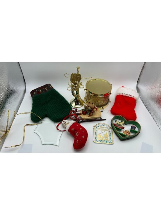 Other - Vintage Christmas Ornament Lot Gold Drum Bear Sleigh Stockings Nativity & More
